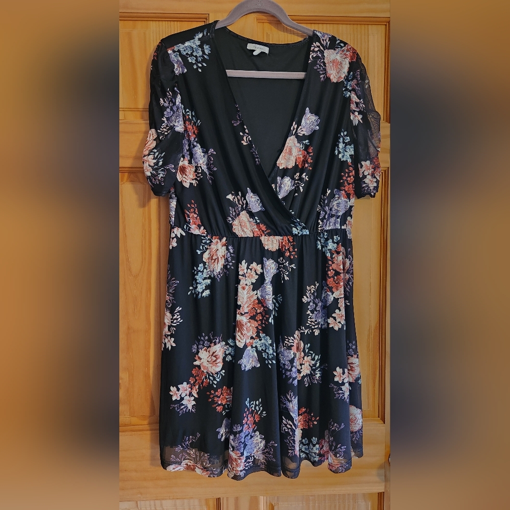 Sheer black floral overlay dress by Maurices